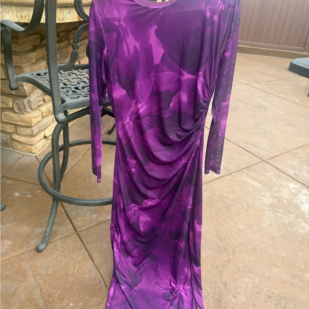 NWOT Chic Long Sleeve Purple Floral Dress